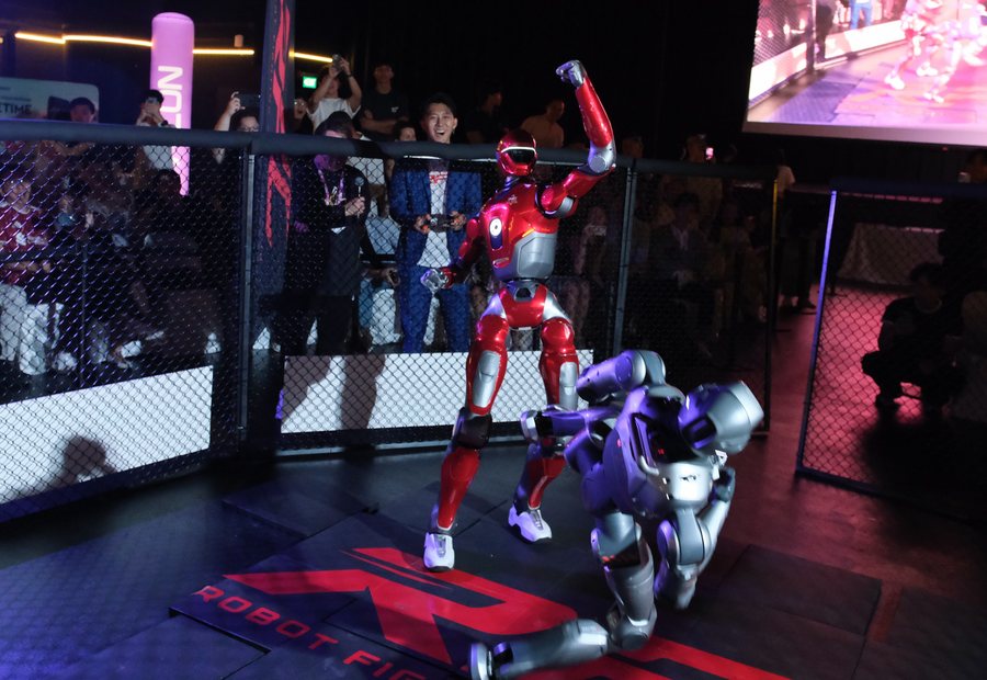 Robot knocked down during a bout